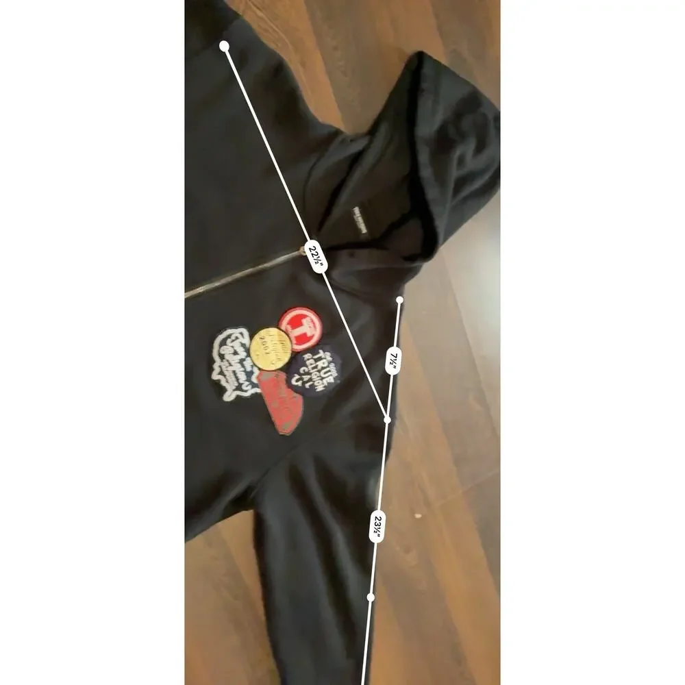 True Religion Vintage Patch Zip Up Hoodie Black Men's L
